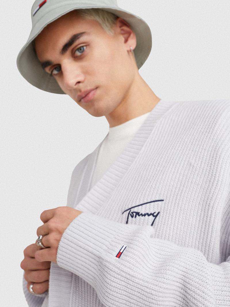 Férfi Tommy Hilfiger Solid oversized signature cardigan Pulóverek Szürke | HU 957KOR